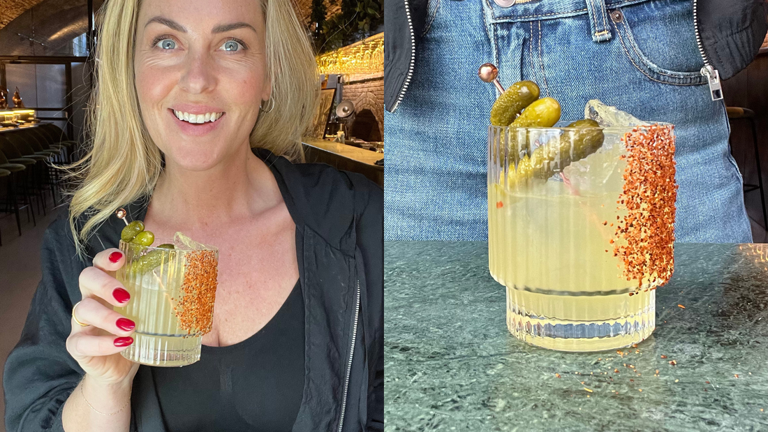 Carmen O'Neal | Cocktail Carmen | Hot Honey Pickle Margarita Cocktail Recipe